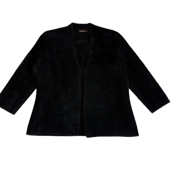J.McLaughlin Nisa Black Fuzzy Cardigan Sweater Open‎ Front 3/4 Sleeve Small - Picture 5 of 9